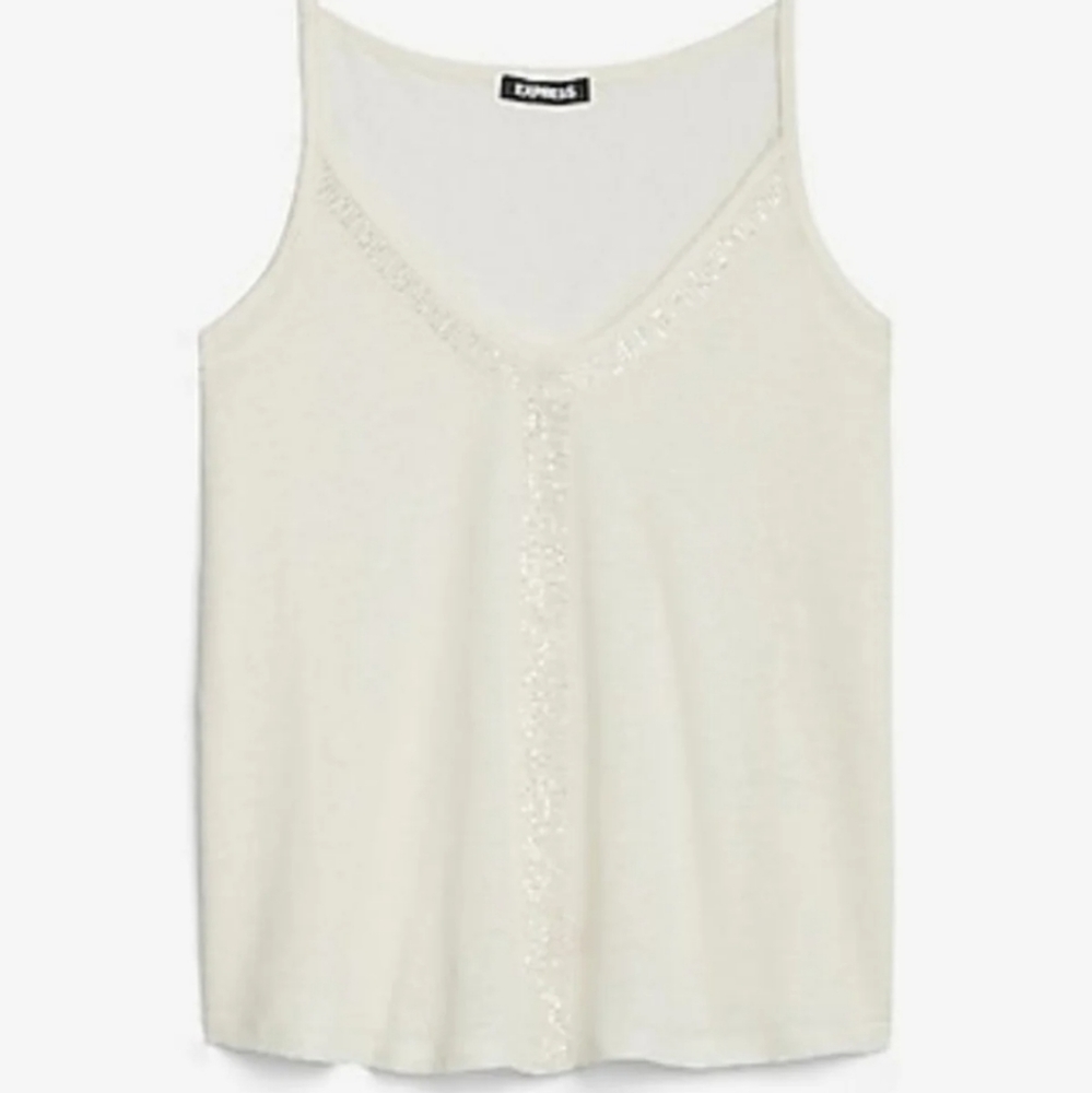 Express LINEN EMBELLISHED TRAPEZE TANK